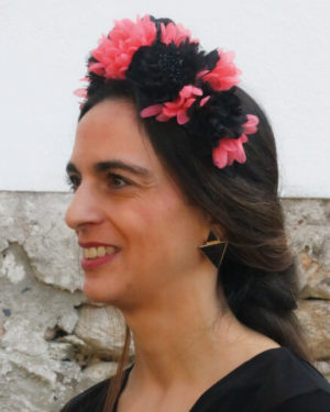 diadema flores negra y rosa
